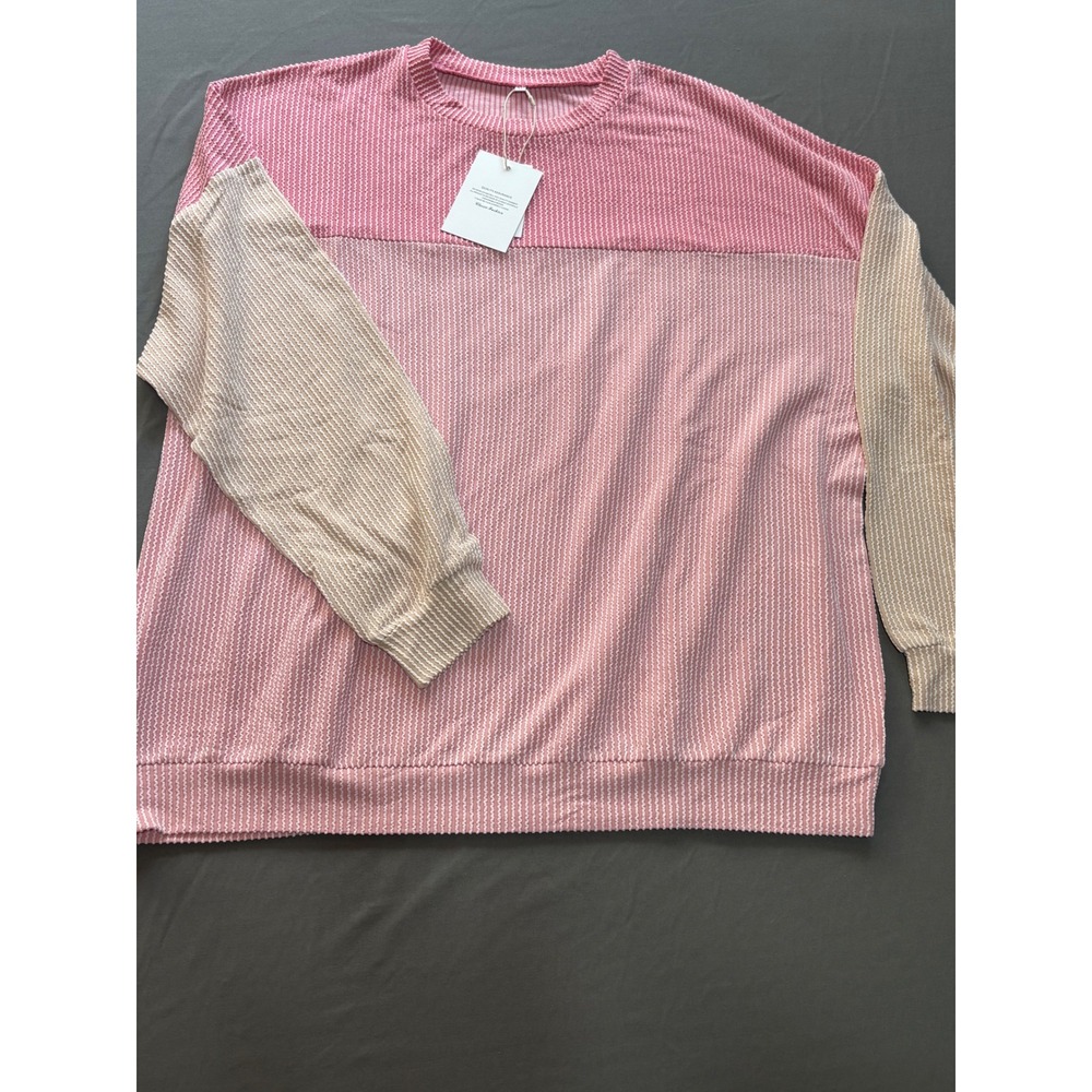 EncoLax Women Pink Tan Colorblock Textured Stripe Long Sleeve Top XL NWT